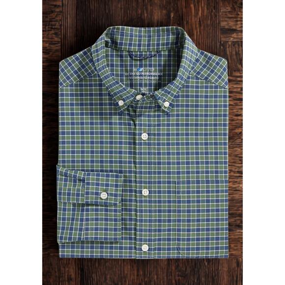 Vineyard Vines Men’s Check On-the-Go Brrr Shirt Sz. 2XL NWT Cypress Green $128 - Picture 1 of 9